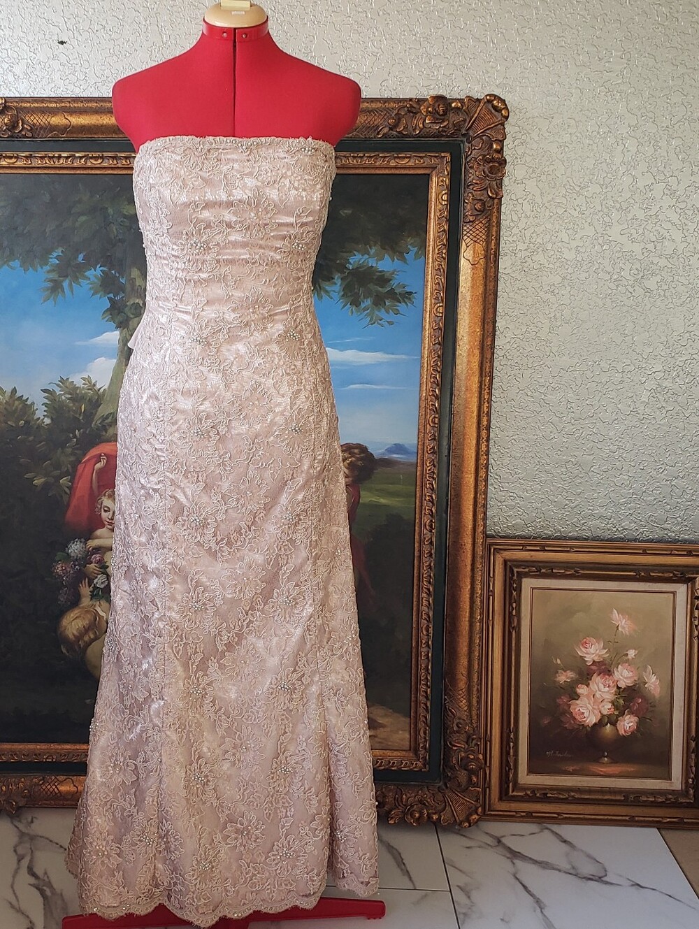 La Belle Strapless Lace Gown in Blush